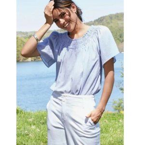 womens top blue short sleeve